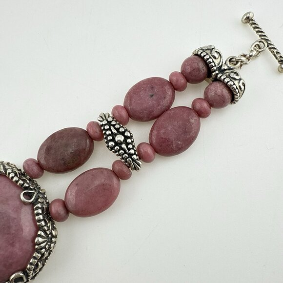 Carolyn Pollack Bracelet Pink Rhodonite Cabochon Oval Bead Sterling Silver 925 - Picture 5 of 11